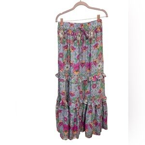 Vibrant Floral Maxi Skirt - Pink and Green